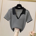 Fashion Summer Polo Collar Short Sleeve Casual  Striped Silk Sweater Womens Toppicture12