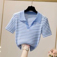 Fashion Summer Polo Collar Short Sleeve Casual  Striped Silk Sweater Womens Toppicture13