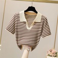 Fashion Summer Polo Collar Short Sleeve Casual  Striped Silk Sweater Womens Toppicture14