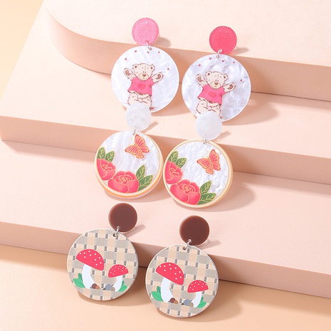 Fashion New Cartoon Embossed Bear Butterfly Flower Mushroom Acrylic Earrings's discount tags
