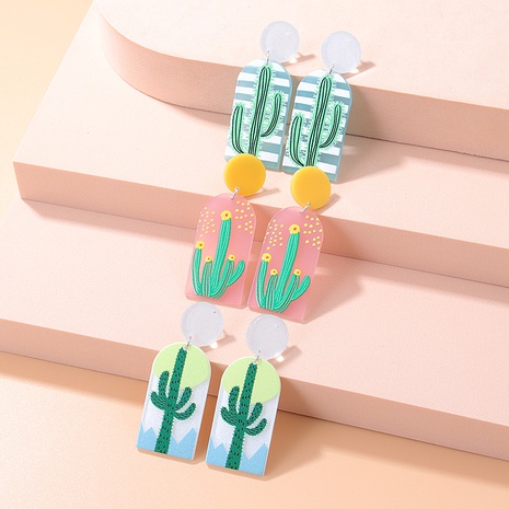 Fashion Geometric Cartoon Plant Print Cactus Acrylic Earrings's discount tags