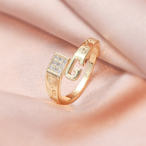Fashion G Word Female Zircon Rhinestone Copper Open Ring's discount tags