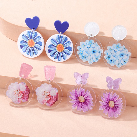 Fashion New Round Transparent Acrylic Flower Butterfly Shaped Earrings's discount tags