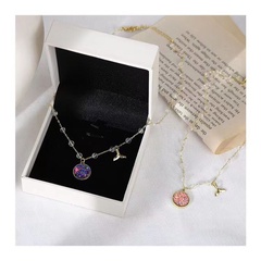 fashion Mermaid tail round pendant Pearl stitching chain Necklace