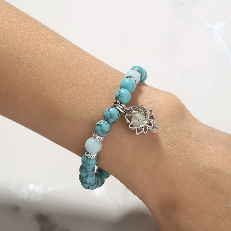 Nouveau Mode De Yoga Turquoise Lumineux Lotus Alliage Bracelet