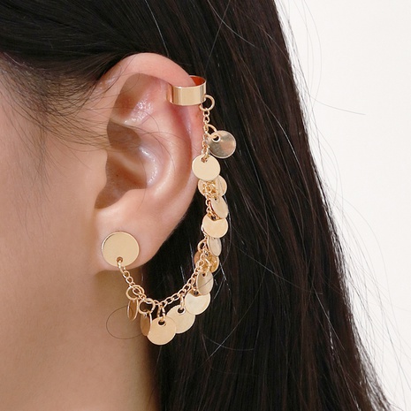 Fashion Elegant Geometric Gold Wafer Tassel Metal Ear Clip Female's discount tags