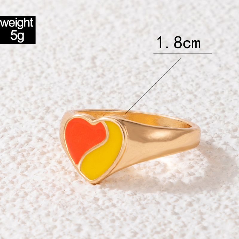Fashion Jewelry Colorful Oil Letter Alloy Rainbow Heart Shaped Single Ringpicture1