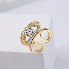 Fashion Copper Plated Real Gold Micro Inlaid Zircon Hollow Devil Eye Open Ring