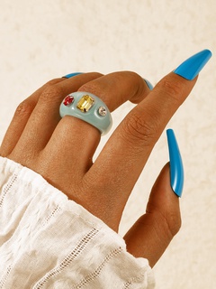 Fashion Retro Colored Heart Shaped Zircon Acrylic-Based Resin Ring