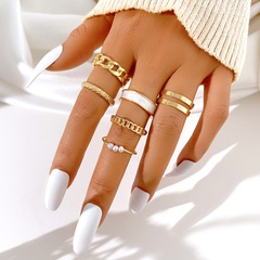 Simple Vintage Pearl Alloy Open Knuckle Ring 6 Pieces Set
