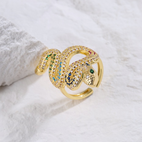Moda cobre chapado en oro Micro incrustaciones de circón en forma de serpiente anillo abierto geométrico's discount tags