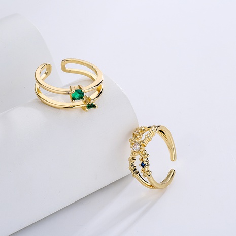 Joyería de mano Simple australiana antigua europea y americana diseño de interés especial Chapado en cobre circón de oro Real anillo abierto geométrico femenino suministro de frontera's discount tags