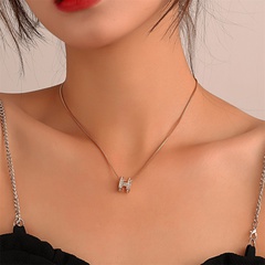 Simple Metal Geometry Clavicle Chain Diamond Letter Pendant Necklace
