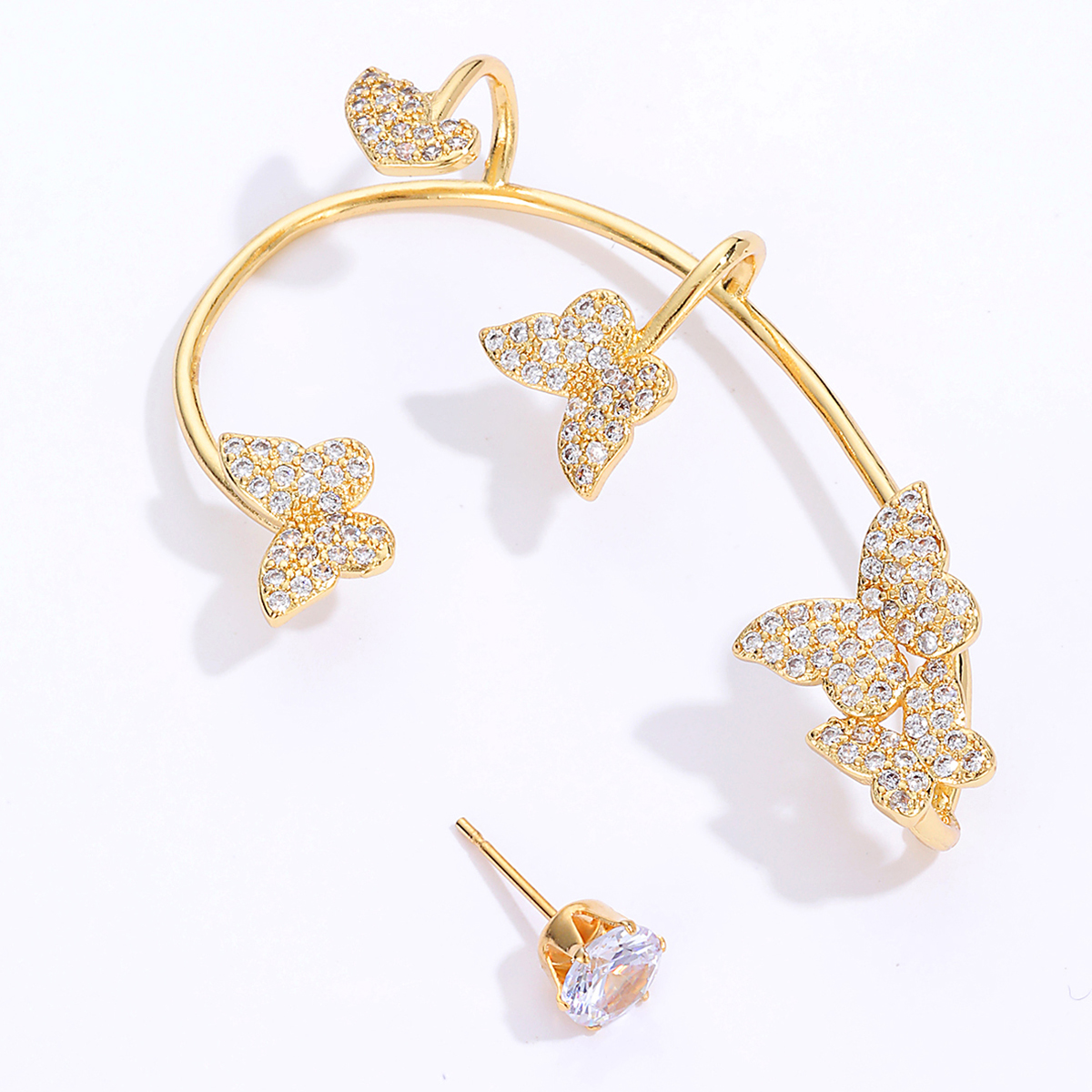 Retro Style Simple Copper Electroplated 18K Gold Zircon butterfly Ear Clip Earringspicture2