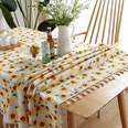 Chinese retro blue and white porcelain cotton and linen tablecloth beige tassel desk tableclothpicture110