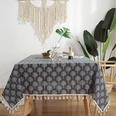 Chinese retro blue and white porcelain cotton and linen tablecloth beige tassel desk tableclothpicture99