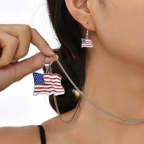 Fashion Suit Jewelry Creative Earrings Independence Day Flag Necklace Women's discount tags