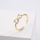 Fashion Simple Copper Electroplating Real Gold Micro Inlaid Zircon Bow Open Ringpicture8