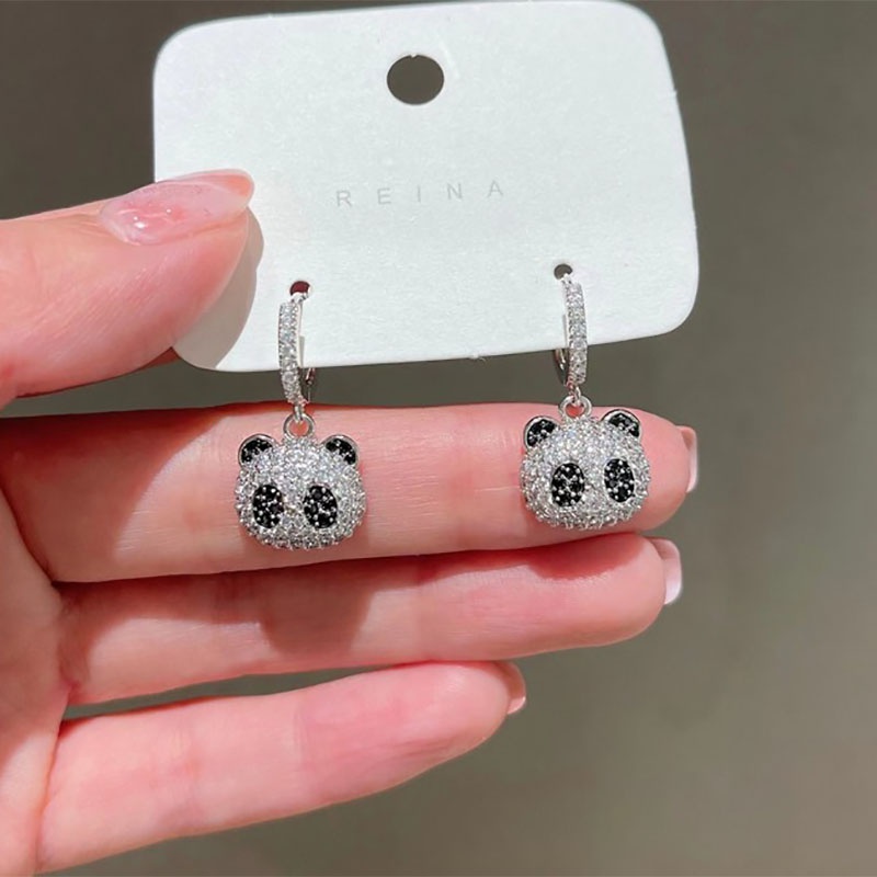 ColorPreserving Electroplating Fashion Cute Panda Summer Ear Clips Earrings