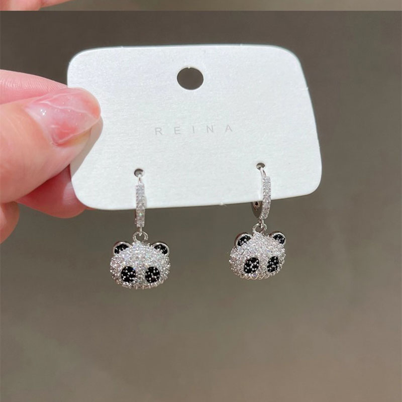 ColorPreserving Electroplating Fashion Cute Panda Summer Ear Clips Earringspicture2