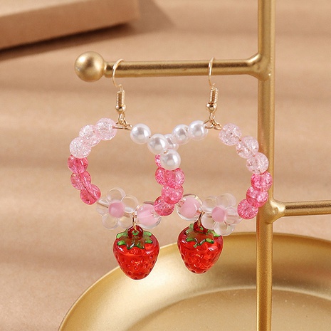 Fashion Simple Cute Creative Resin Strawberry Pearl Glass Bead Earring's discount tags
