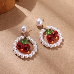 Fashion Vintage Pearl Creative Resin Cherry-Shaped Cute Beaded Earrings