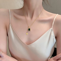 Stainless Steel Crystal Emerald inlaid Necklace Sweater Chain