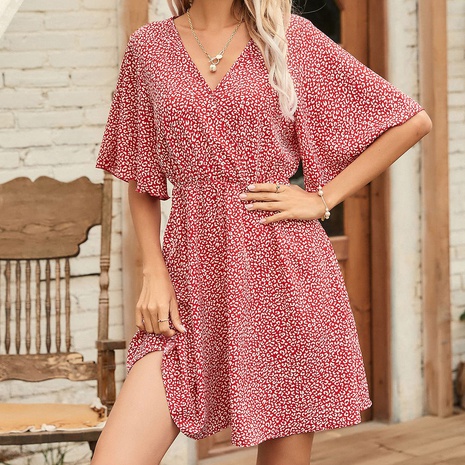 Spring and Summer New Printed V-neck Short Sleeve Casual Loose Dress's discount tags