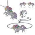 Fashion Dripping Oil Rhinestone Unicorn Necklace Bracelet earrings Ring Setpicture10