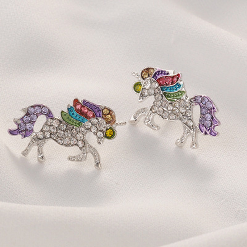 Fashion Dripping Oil Rhinestone Unicorn Necklace Bracelet earrings Ring Setpicture5
