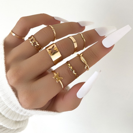 Conjunto de 9 piezas de anillo cruzado de articulación hueca de mariposa de moda para mujer's discount tags
