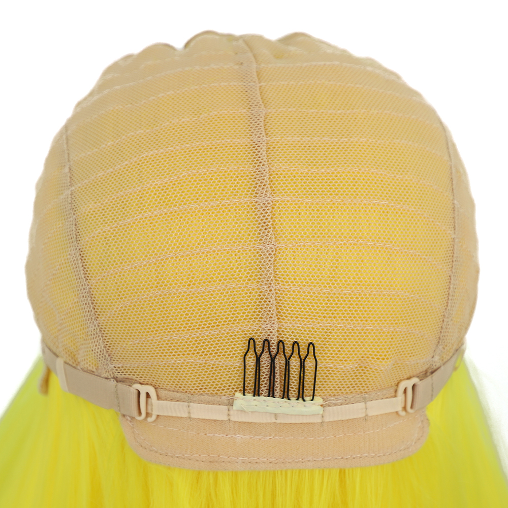 Frauen Percke Lange Gerade Haar Chemische Faser Kopfbedeckungen Kleine Spitze Gelb Perckepicture3