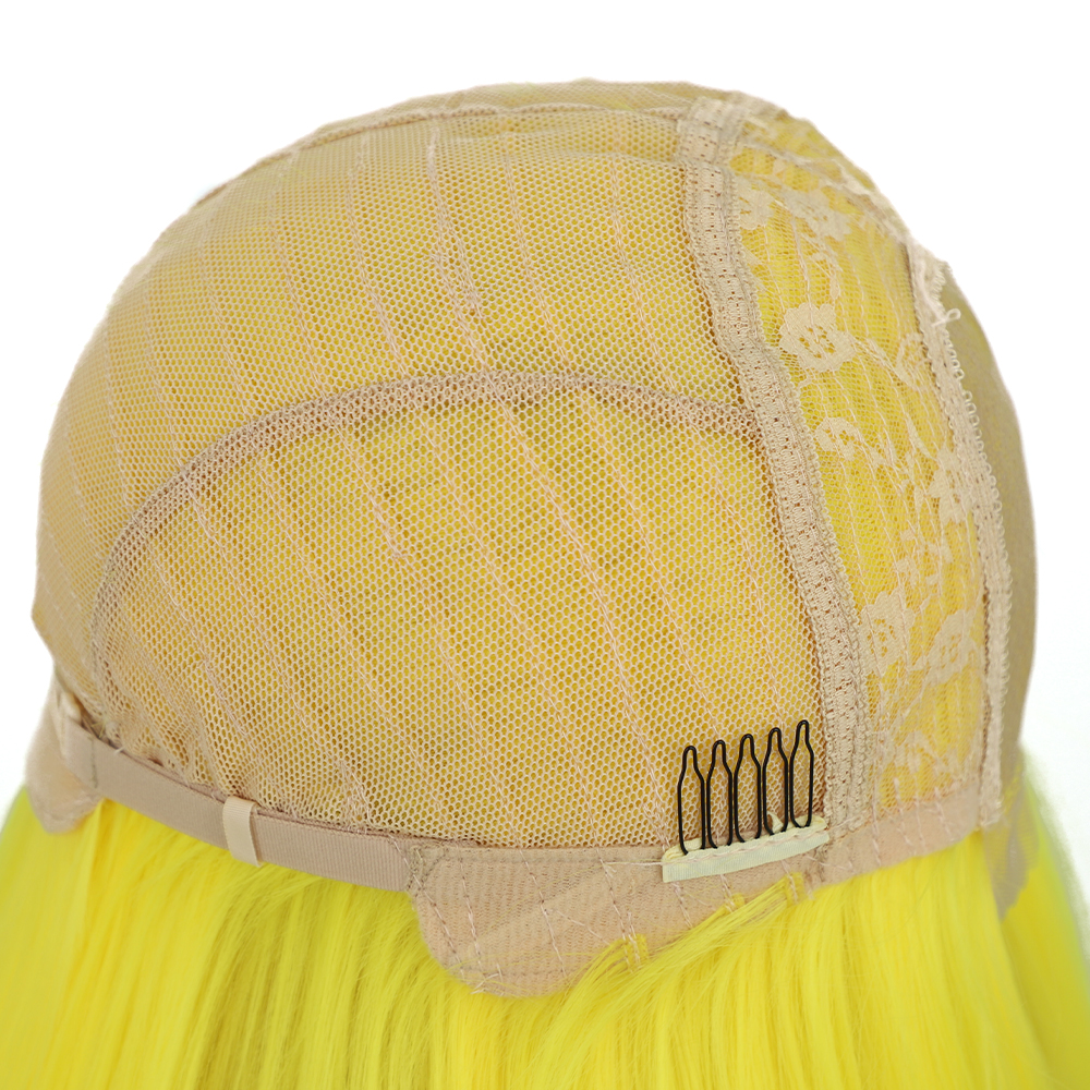 Frauen Percke Lange Gerade Haar Chemische Faser Kopfbedeckungen Kleine Spitze Gelb Perckepicture2
