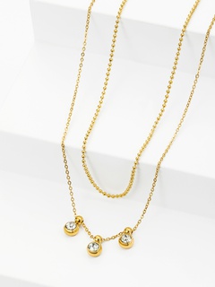 2022 nueva moda 18K chapado en oro zirconia perlas doble Acero inoxidable collar