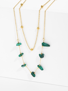 2022 mode Edelstahl 18K Gold Überzug Natürliche Stein Unregelmäßigen Doppel Perle Halskette