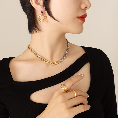 Fashion Titanium Steel 18K Gold Geometric Zircon  Heart Earrings 's discount tags
