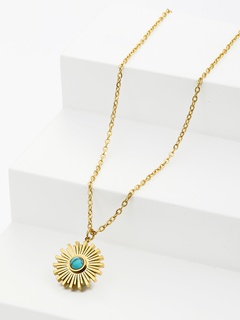 2022 Fashion Geometric Sun Natural Stone  Plated 18K Gold Necklace