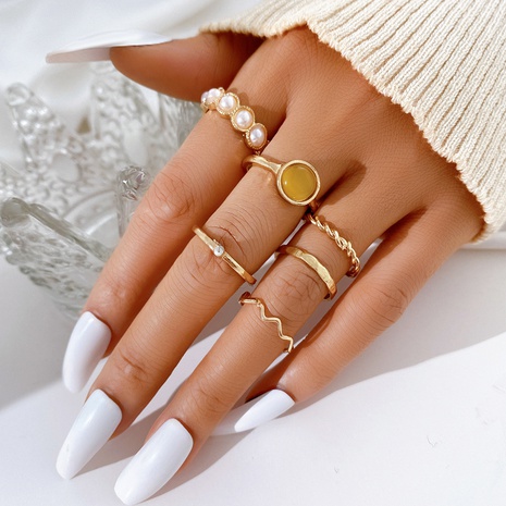 Kreative Vintage Perle Besetzte Metall Knuckle Ring 6-Teiliges Set's discount tags