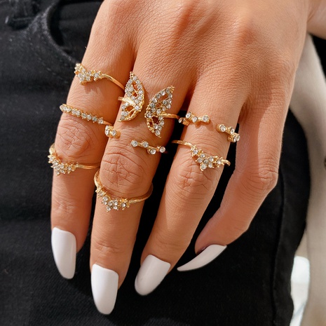 Creativo elegante Micro diamante con incrustaciones de mariposa anillo de nudillo abierto conjunto de 8 piezas's discount tags