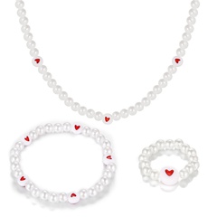 Women's Bridal Love Heart Artificial Pearl Necklace Bracelet 3 Piece Set