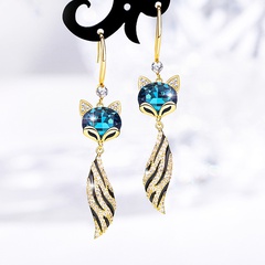 Fashion Blue Fox shape copper inlaid zircon pendant Earrings 