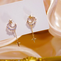 New Simple Style Star Moon tassel copper inlaid zircon Earrings 