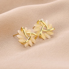 Fashion Opal Copper Gold Plated Triangle Flower Stud Earrings