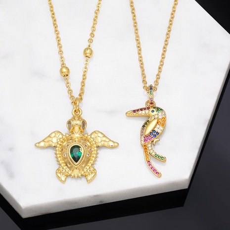 Fashion Turtle Female Animal Bird Parrot Pendant  Zircon Copper Necklace's discount tags