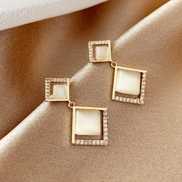 simple style Geometric Opal square pendant copper inlaid zircon Earringspicture7