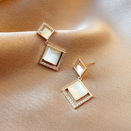 simple style Geometric Opal square pendant copper inlaid zircon Earringspicture8