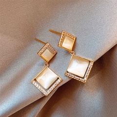 simple style Geometric Opal square pendant copper inlaid zircon Earrings 