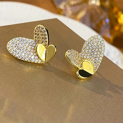 Creative simple double heart shape copper Micro Inlaid Zircon stud Earrings