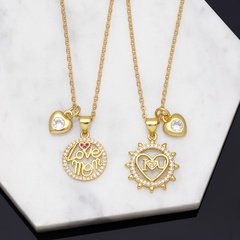 Fashion Simple Letter Love Heart Rhinestone Zircon Clavicle Chain Copper Necklace