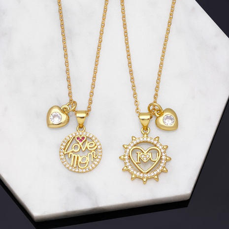 Fashion Simple Letter Love Heart Rhinestone Zircon Clavicle Chain Copper Necklace's discount tags